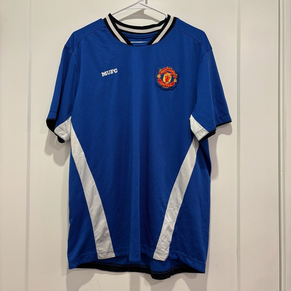 Manchester United FC MUFC Soccer Training Jersey Blue White Mens XL Short Sleeve